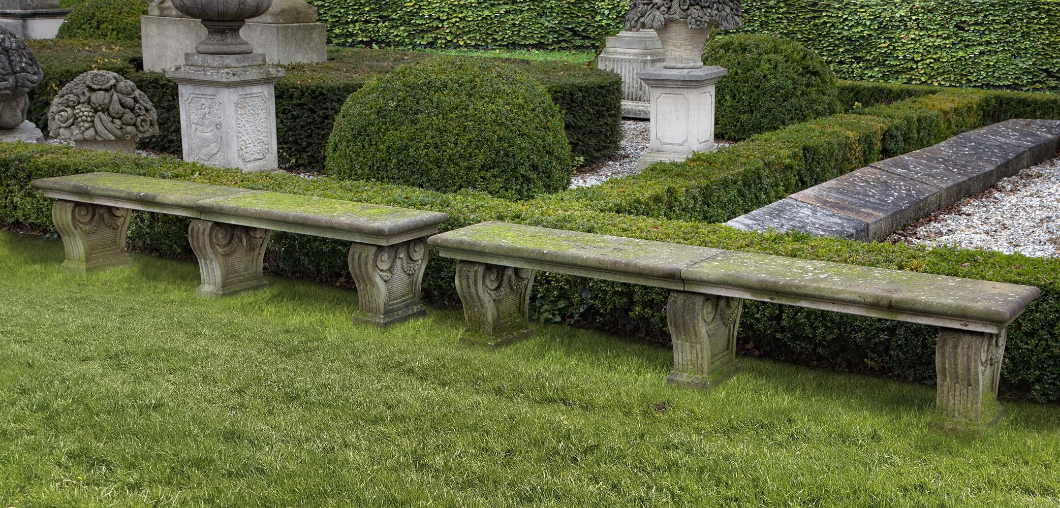 A pair of Continental limestone garden seats