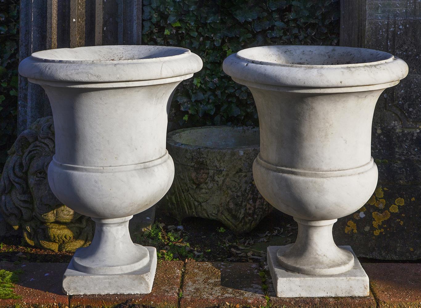 A pair of sculpted carrara marble campagna vases - Image 2 of 2