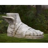 A monumental sculpted marble model of the right foot of Hermes