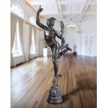 A large Continental patinated bronze model of Mercury
