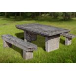 A French, Lyon region, limestone (Pierre de Saint-Cyr) suite of garden dining furniture