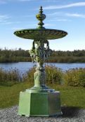 A French green painted cast iron fountain