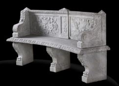 A Continental sculpted white marble exedra seat