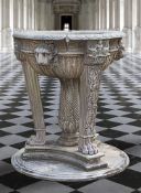 A sculpted marble planter in the manner of a Roman marble basin and tripod