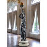 A French black painted cast iron figural standard lamp