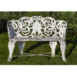 An English or French white painted cast iron garden bench