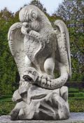 A sculpted Carrara marble fountain modelled as an eagle grasping a serpent