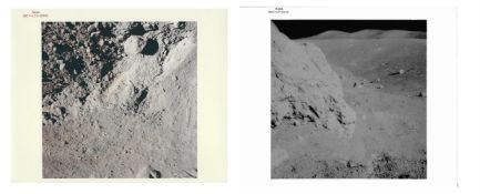 Four moonscapes; a view of orange soil discovered during the last mission, Apollo 17, December 1972