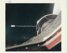 View of Gemini 10 docked with Agena, Gemini 10, July 1966