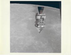 The CM 'Endeavour' in orbit over the Sea of Fertility, Apollo 15, August 1971