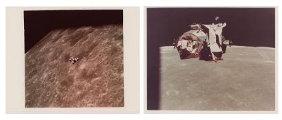 LM Orion's ascent stage while rising from the Moon and in orbit, Apollo 16, April 1972