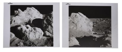 Diptych: views of lunar boulders during scientific experiments, Apollo 14, February 1971, EVA 2