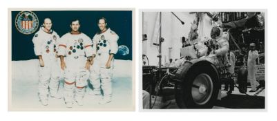 Portrait of the crew; the Lunar Module crew in the Rover, Apollo 16, November 1971-January 1972