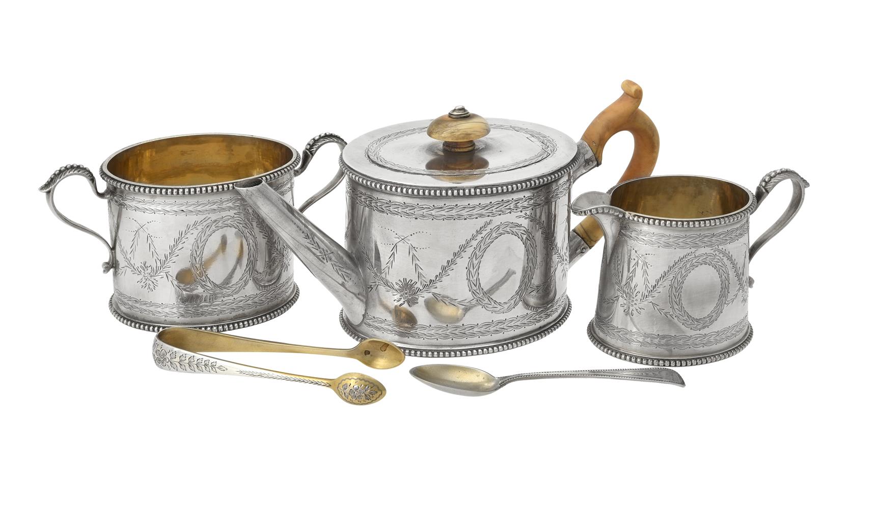 Y A Victorian silver oval three piece bachelors tea set
