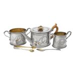 Y A Victorian silver oval three piece bachelors tea set
