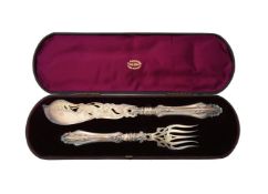 A cased pair of Victorian silver fish servers by Hilliard & Thomason
