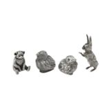 Four novelty silver animal pepperettes