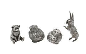 Four novelty silver animal pepperettes