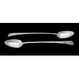 A pair of George III silver bright cut basting spoons by Solomon Hougham