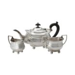 Y A silver three piece oblong baluster tea set by Alexander Clark & Co. Ltd.
