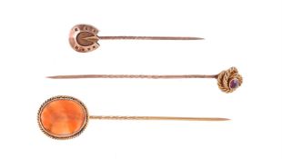 A 19th century cornelian intaglio stick pin