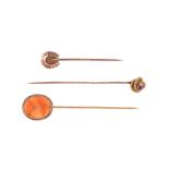 A 19th century cornelian intaglio stick pin