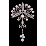 An Art Nouveau pearl and diamond brooch/pendant
