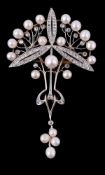 An Art Nouveau pearl and diamond brooch/pendant