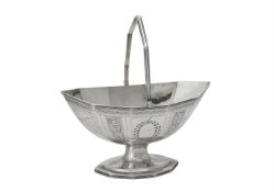 A George III silver shaped oval swing handled pedestal basket by Robert Hennell I & David Hennell II