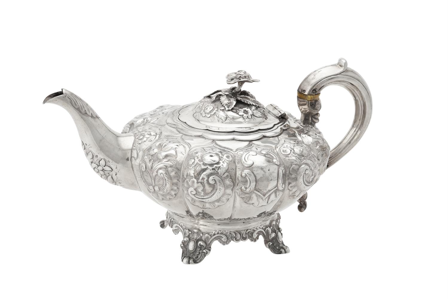 Y A Victorian silver lobed circular tea pot by William Hunter