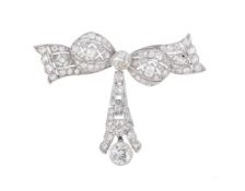 A mid 20th century diamond bow brooch