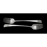 A pair of George III Irish silver Old English pattern potato forks by Michael Keating