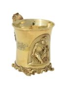 A cased Victorian silver gilt christening mug by George Ivory