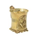 A cased Victorian silver gilt christening mug by George Ivory