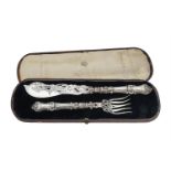 A pair of cased Victorian silver fish servers by Hilliard & Thomason