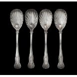 A set of four late George III silver King's pattern serving spoons by William Eley & William Fearn