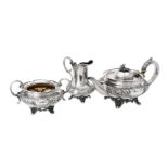Y A Victorian silver three piece circular tea set by Benjamin Smith III