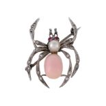 An early 20th century conch pearl, diamond, ruby and pearl spider brooch