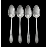 A set of three William IV Irish silver bright cut pointed Old English pattern table spoons by Christ