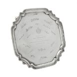 A silver shaped square salver by Walker & Hall