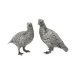 A pair of cast silver models of quails by Tessiers Ltd.