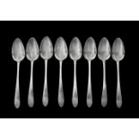 A set of eight George III Irish silver pointed Old English pattern table spoons by John Osborne