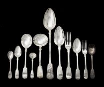 A collection of assorted silver fiddle pattern spoons
