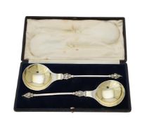 A cased pair of Victorian silver anointing spoons by John Aldwinkle & James Slater