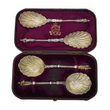 A cased pair of Victorian silver apostle spoons by Martin Hall & Co.