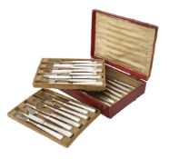 A cased set of twelve silver Harley pattern fruit knives and forks by Moses Brent