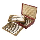 A cased set of twelve silver Harley pattern fruit knives and forks by Moses Brent