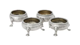 A pair of George III silver cauldron salts