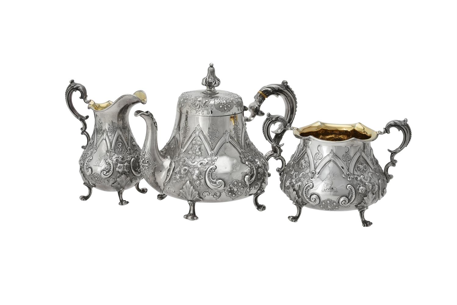 Y A Victorian silver three piece baluster tea set by Daniel & Charles Houle