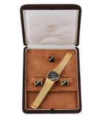 Pierce, Gold coloured bracelet watch with onyx and diamond set dial